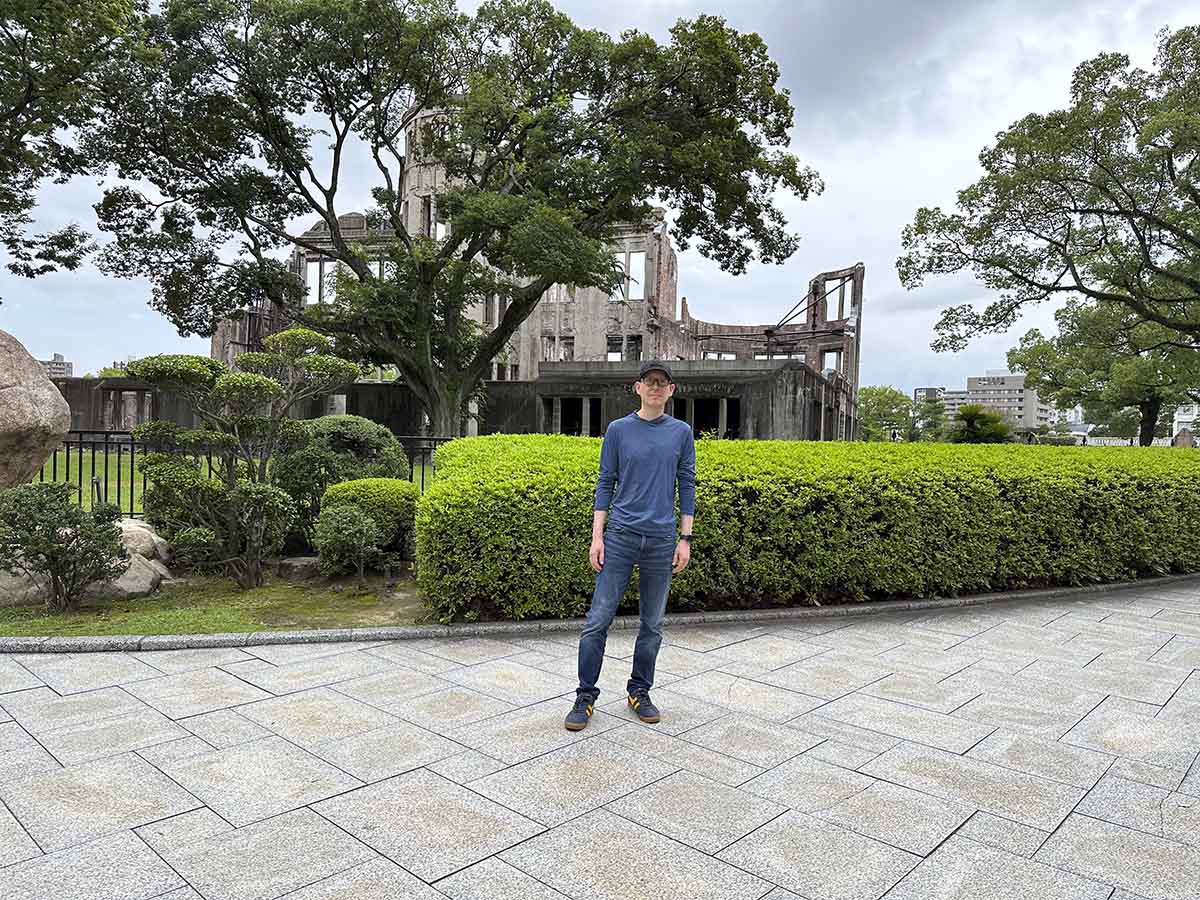 Standing next to the place where the atomic bomb detonated in Hiroshima Japan