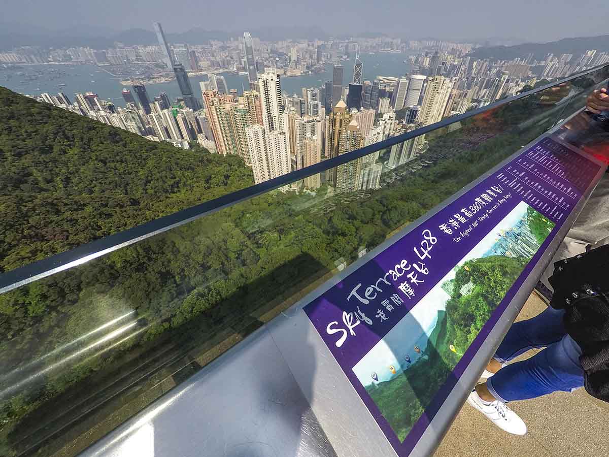 Sky Terrace 428 advertising at the top of Victoria Peak Hong Kong