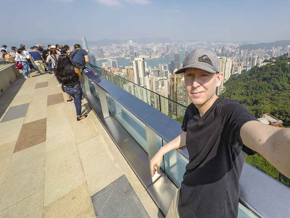 Scott waiting to take a picture of the view of Hong Kong from Victoria pig