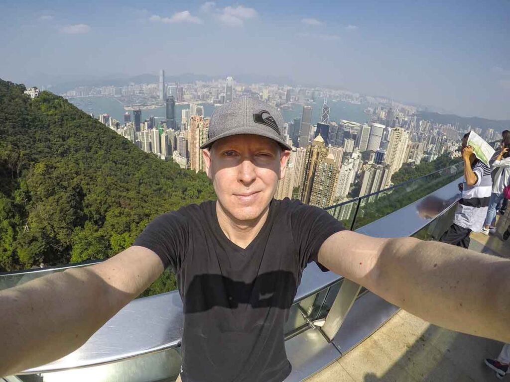 Scott taking a selfie on Victoria Peak in Hong Kong