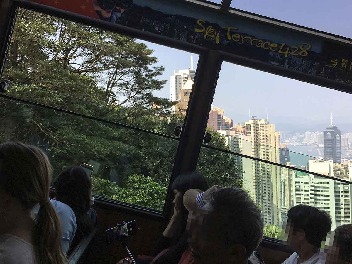 Angle of tram going up to Victoria peak in Hong Kong