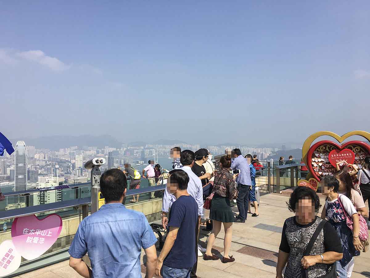 Tourists at the Victoria Peak observation deck Hong Kong