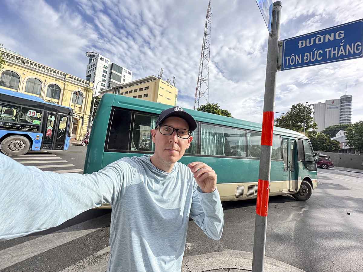 Scott walking around a central ho Chi Minh City